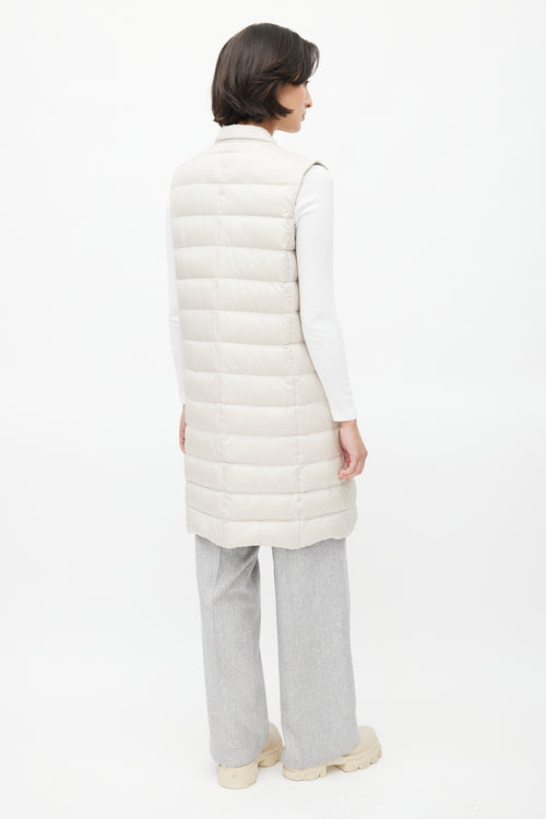 Brunello Cucinelli Cream Silk Puffer Long Vest