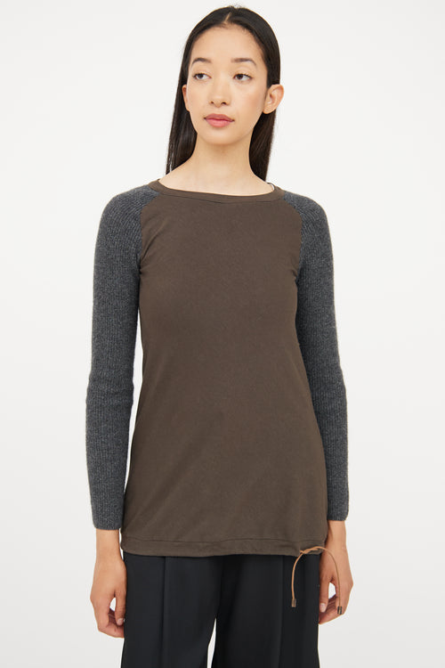 Brunello Cucinelli Green 
Grey Knit Top