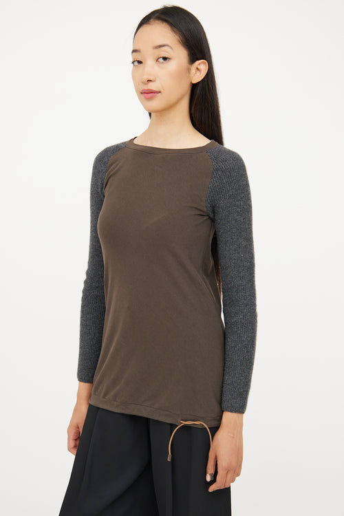 Brunello Cucinelli Green 
Grey Knit Top