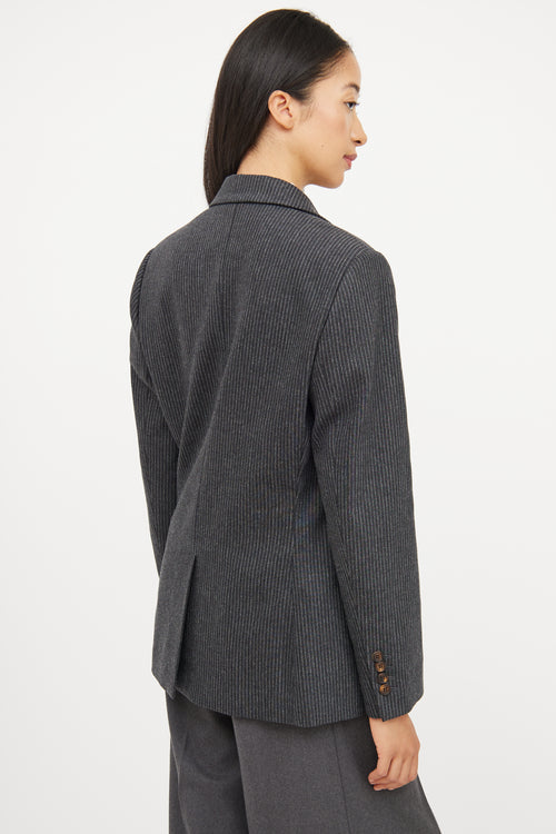 Brunello Cucinelli Grey Stripe Wool Blazer