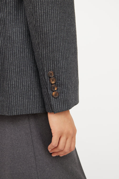 Brunello Cucinelli Grey Stripe Wool Blazer