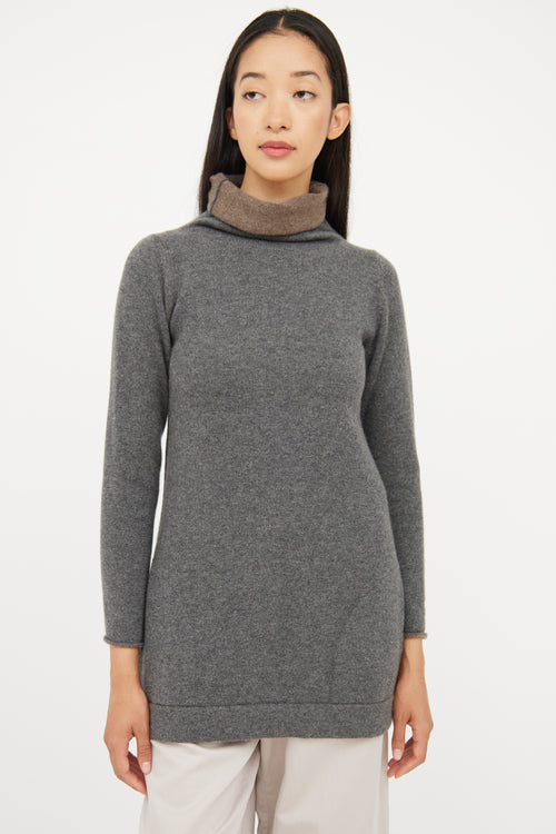 Brunello Cucinelli Grey Cashmere Long Sleeve Sweater