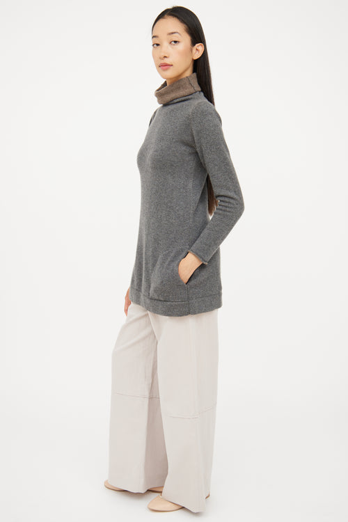 Brunello Cucinelli Grey Cashmere Long Sleeve Sweater