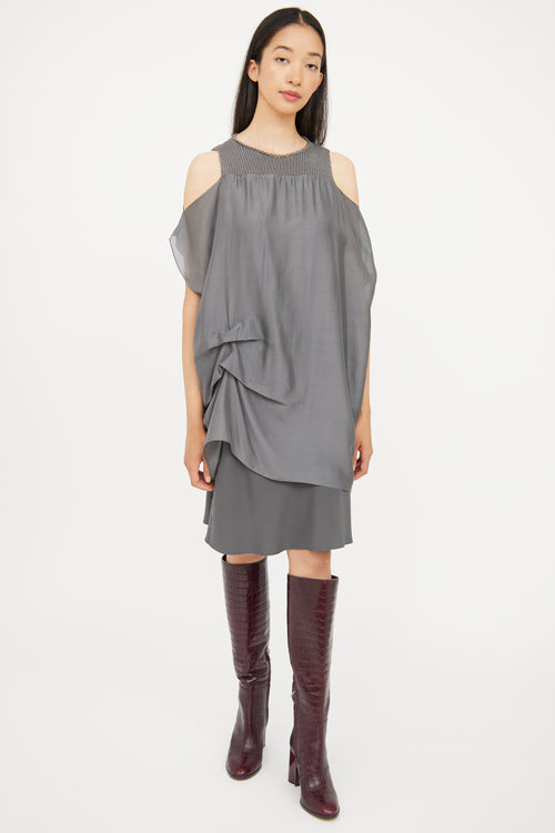 Brunello Cucinelli Grey Silk 
Knit Dress