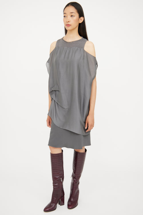 Brunello Cucinelli Grey Silk 
Knit Dress