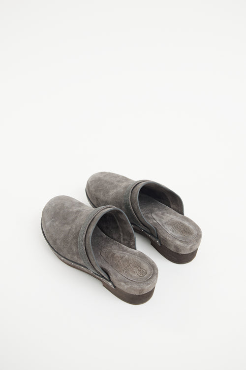 Brunello Cucinelli Grey Suede Monili  Clog