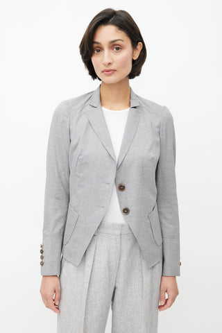 Brunello Cucinelli Light Grey Topstitch Cropped Blazer