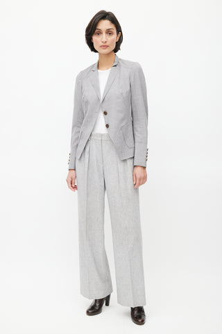 Brunello Cucinelli Light Grey Topstitch Cropped Blazer