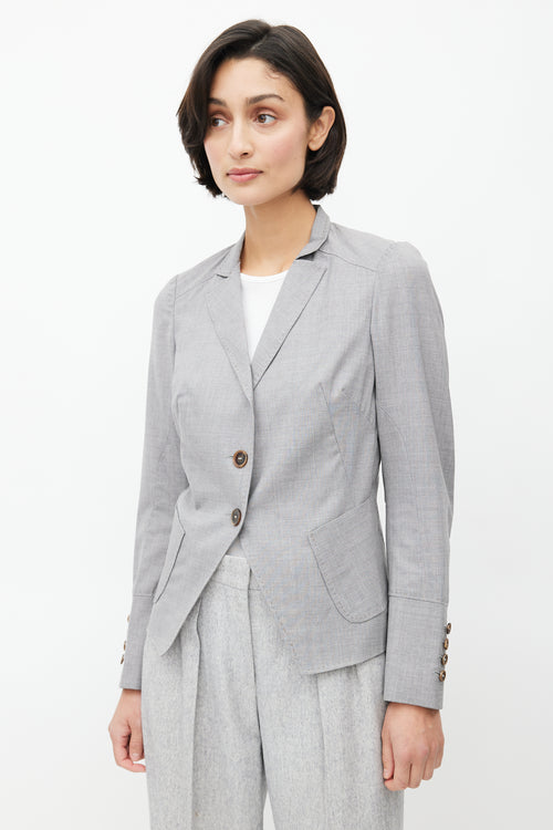 Brunello Cucinelli Light Grey Topstitch Cropped Blazer