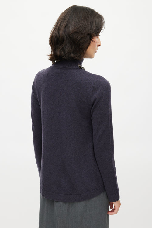 Brunello Cucinelli Navy Cashmere Jewel Embellished Turtleneck