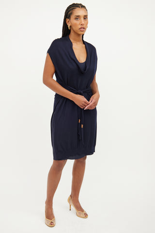 Brunello Cucinelli Navy Cashmere Tie Dress