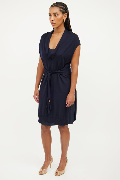 Brunello Cucinelli Navy Cashmere Tie Dress