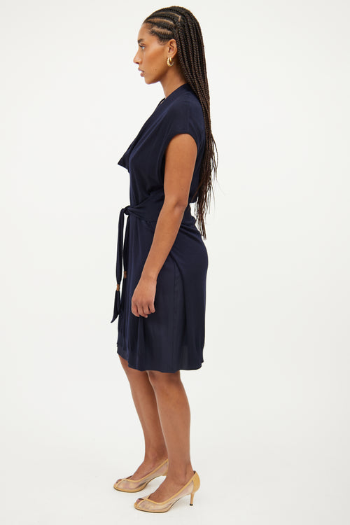 Brunello Cucinelli Navy Cashmere Tie Dress