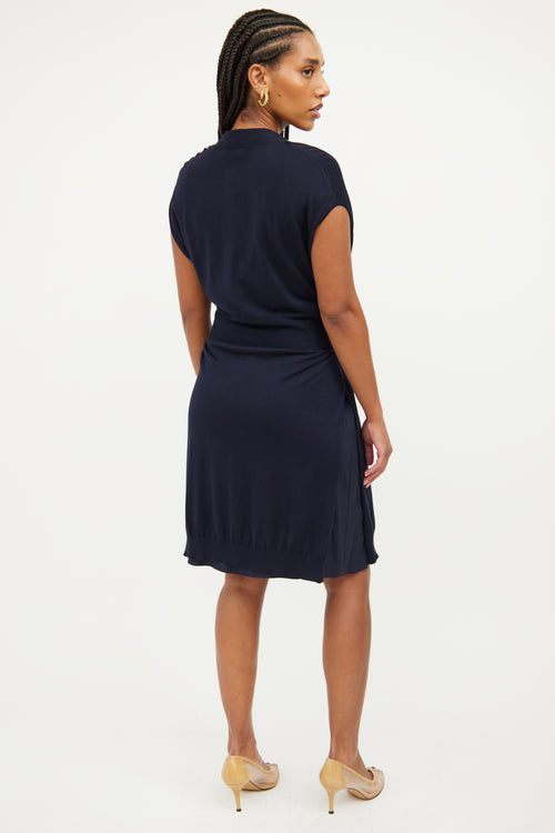 Brunello Cucinelli Navy Cashmere Tie Dress