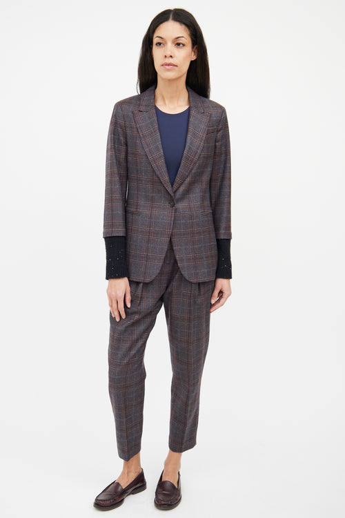 Fabiana Filippi Grey Check Knit Cuff Blazer