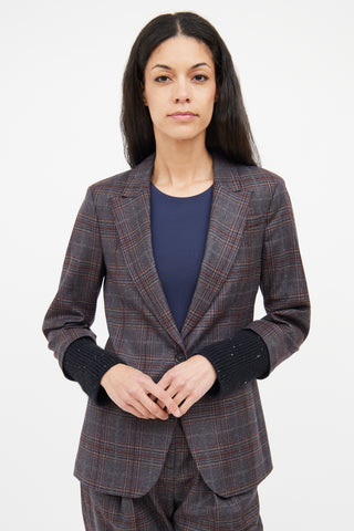 Fabiana Filippi Grey Check Knit Cuff Blazer