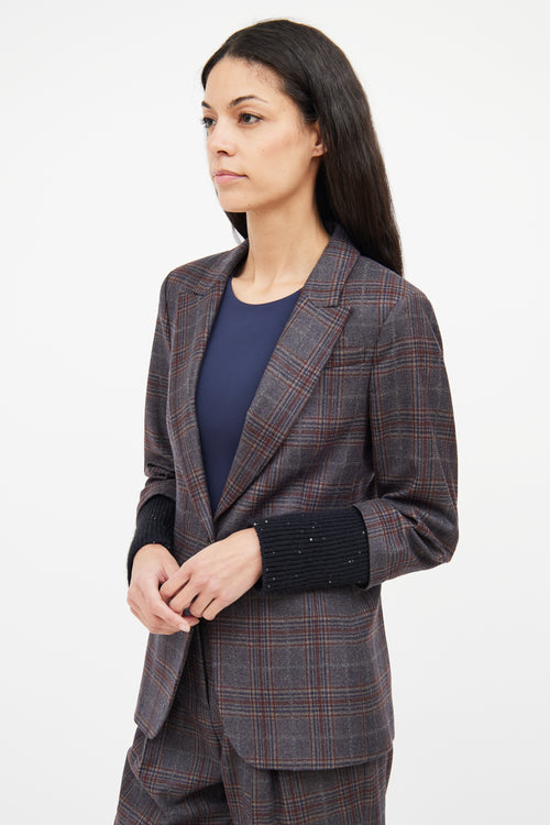 Fabiana Filippi Grey Check Knit Cuff Blazer