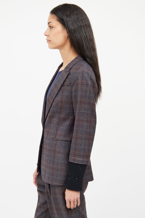 Fabiana Filippi Grey Check Knit Cuff Blazer