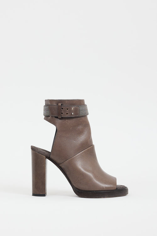 Brunello Cucinelli Taupe Leather Monili Cutout Boot