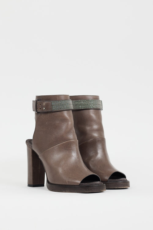 Brunello Cucinelli Taupe Leather Monili Cutout Boot