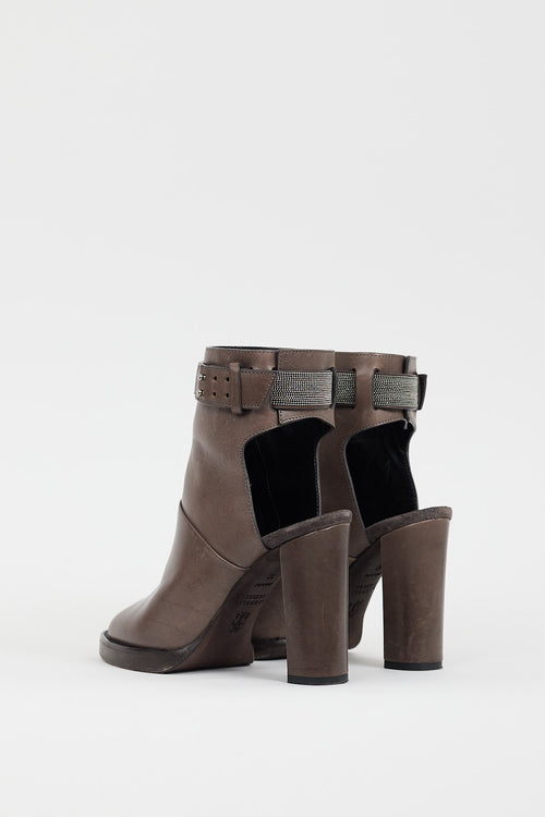 Brunello Cucinelli Taupe Leather Monili Cutout Boot