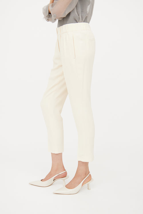 Brunello Cucinelli Cream Pleat Slim Pant