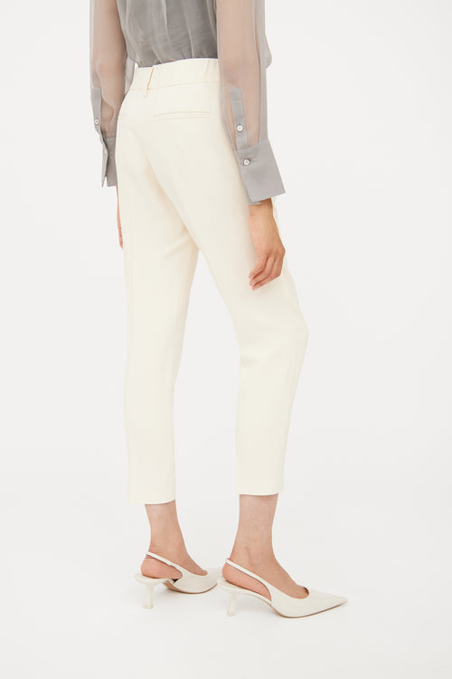 Brunello Cucinelli Cream Pleat Slim Pant