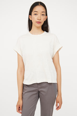 Brunello Cucinelli Cream Embroidered Short Sleeve Top