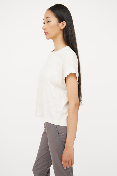 Brunello Cucinelli Cream Embroidered Short Sleeve Top