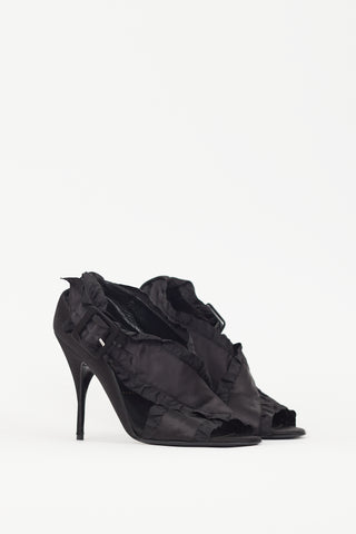 Bruno Frisoni Black Satin Ruffled Strappy Heel