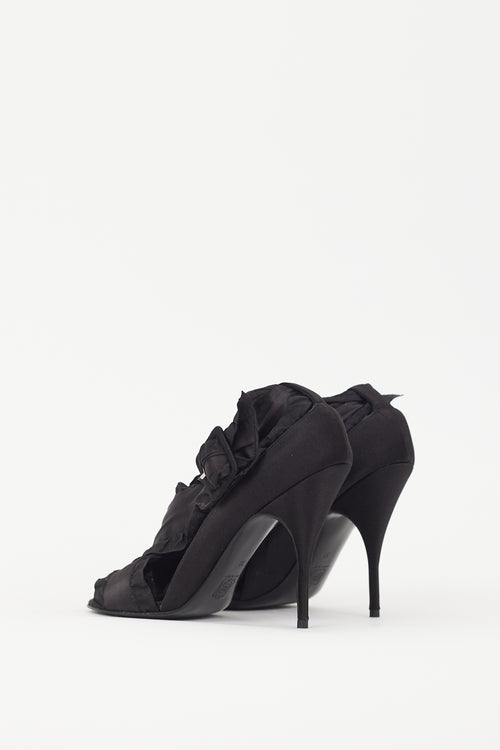 Bruno Frisoni Black Satin Ruffled Strappy Heel