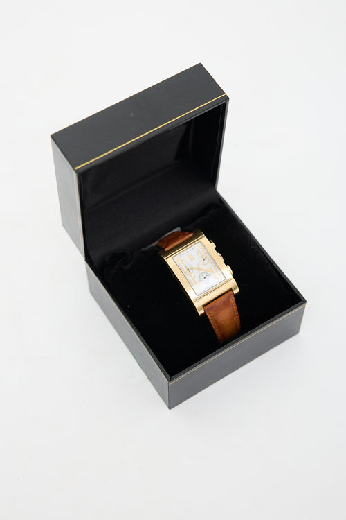 Bulgari 18K Gold 
Brown Leather Rettangolo Chronograph Watch