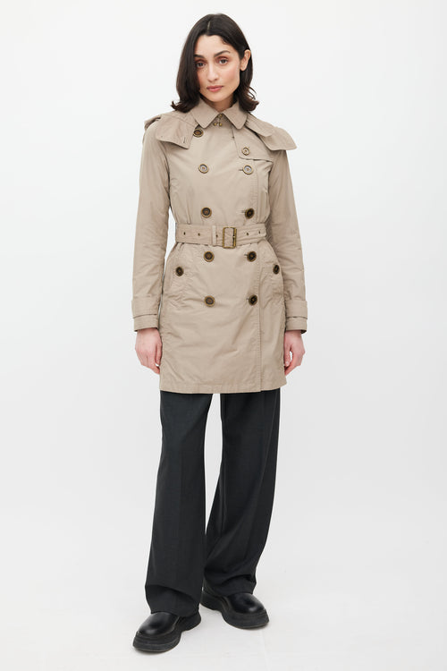 Burberry Beige Hooded Nylon Coat