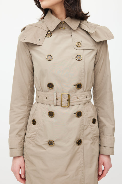 Burberry Beige Hooded Nylon Coat