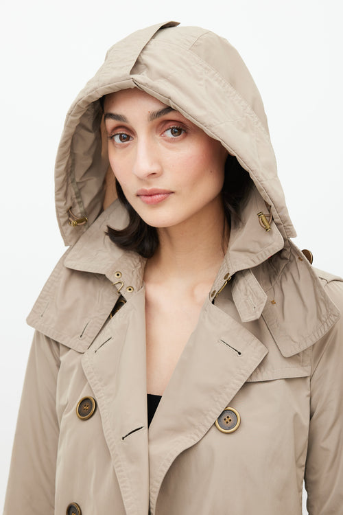 Burberry Beige Hooded Nylon Coat