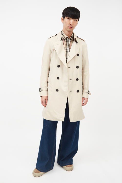 Burberry Beige Belted Double Breasted Trench Coat