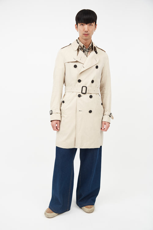 Burberry Beige Belted Double Breasted Trench Coat