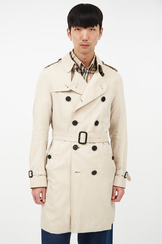 Burberry Beige Belted Double Breasted Trench Coat