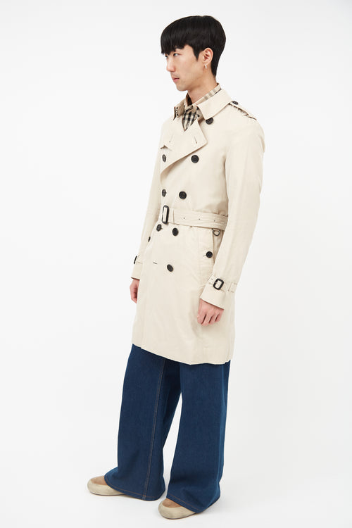 Burberry Beige Belted Double Breasted Trench Coat