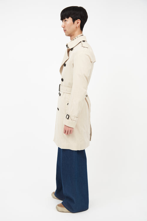 Burberry Beige Belted Double Breasted Trench Coat