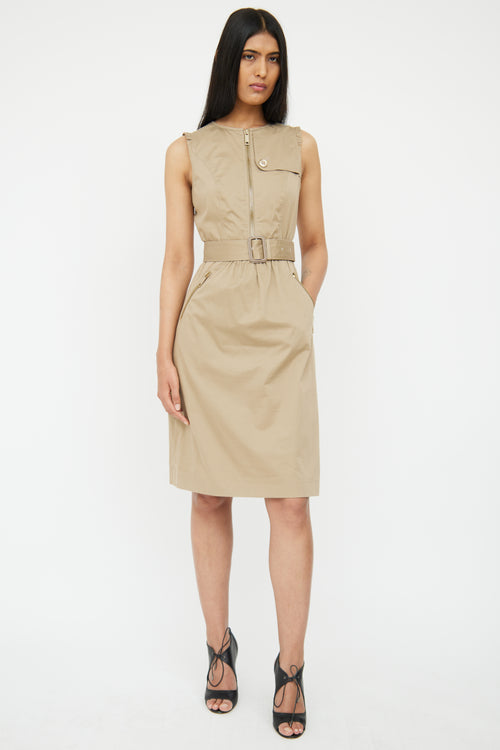 Burberry Beige Ruffle 
Zipper Belted Dress