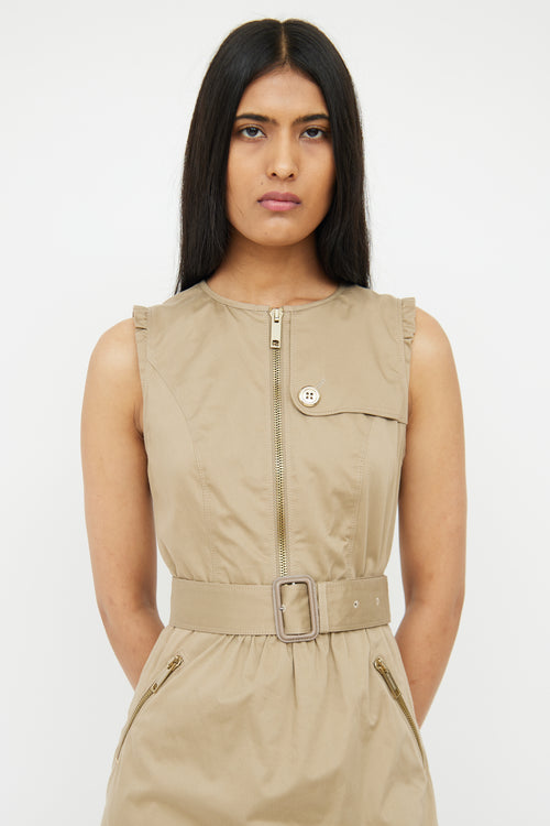 Burberry Beige Ruffle 
Zipper Belted Dress