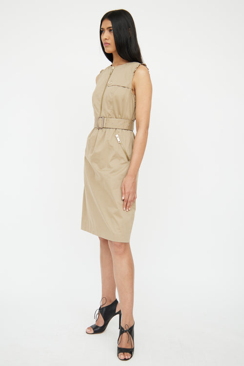 Burberry Beige Ruffle 
Zipper Belted Dress