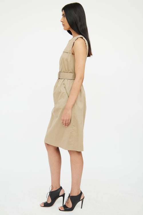 Burberry Beige Ruffle 
Zipper Belted Dress