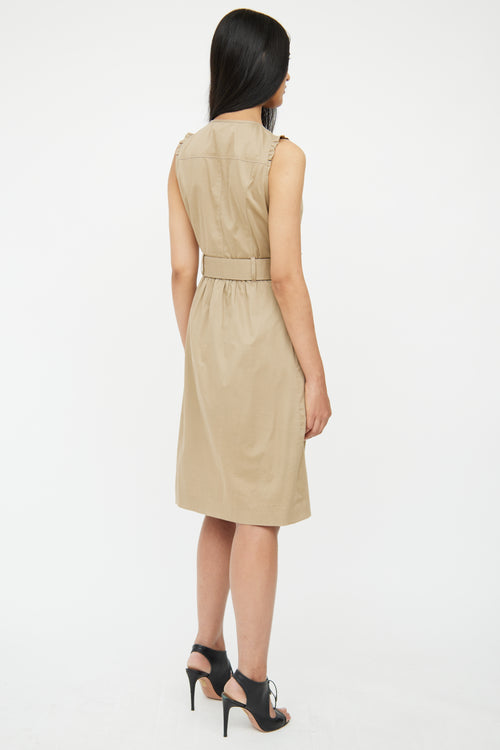 Burberry Beige Ruffle 
Zipper Belted Dress