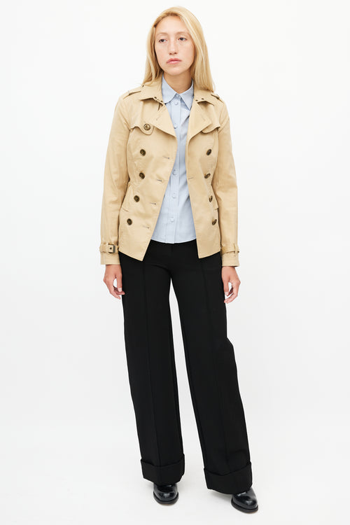 Burberry Beige Belted Short Ruffled Trench Coat