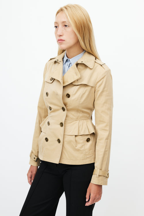 Burberry Beige Belted Short Ruffled Trench Coat