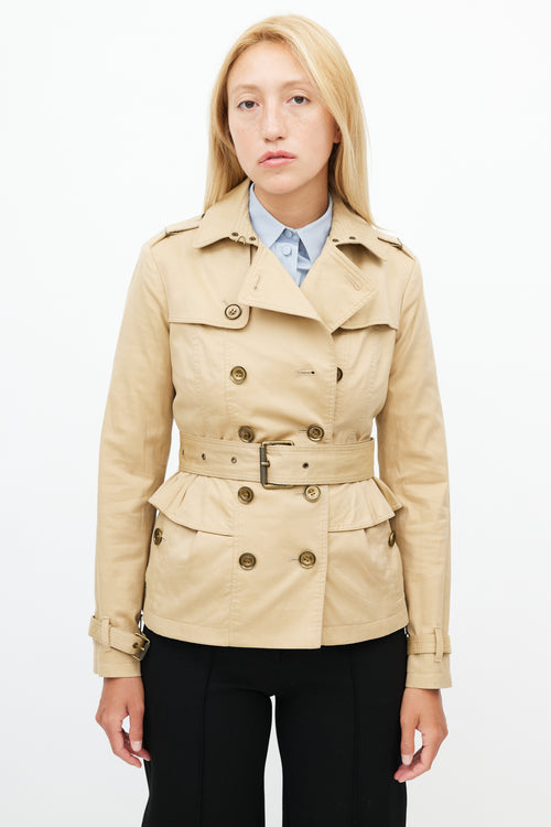 Burberry Beige Belted Short Ruffled Trench Coat