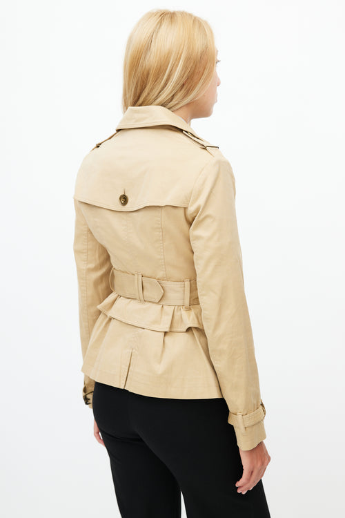 Burberry Beige Belted Short Ruffled Trench Coat