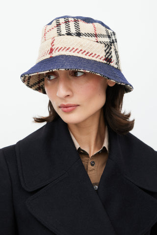 Burberry Beige 
Blue Nova Check Denim Bucket Hat